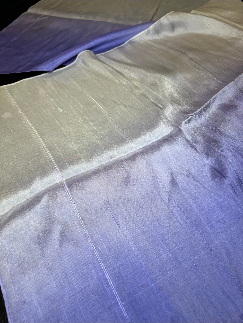 100% Silk Dupioni Handrolled Edge Hand-Dyed Purple Cream Ombre Gradient Scarf